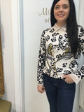 Sweater in light stone and black with leopard design