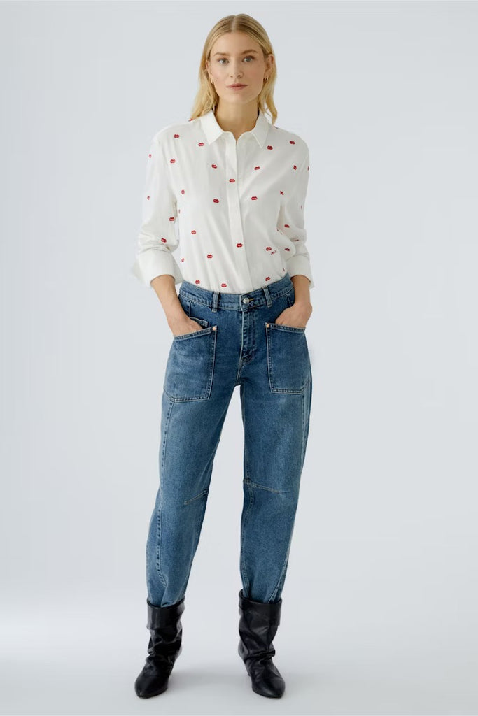 Cotton blouse with lover lips embroidered motif