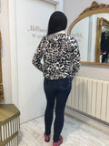 Sweater in light stone and black with leopard design