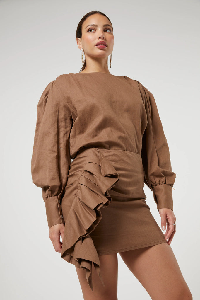 Veda Puff Sleeve Linen Blouse