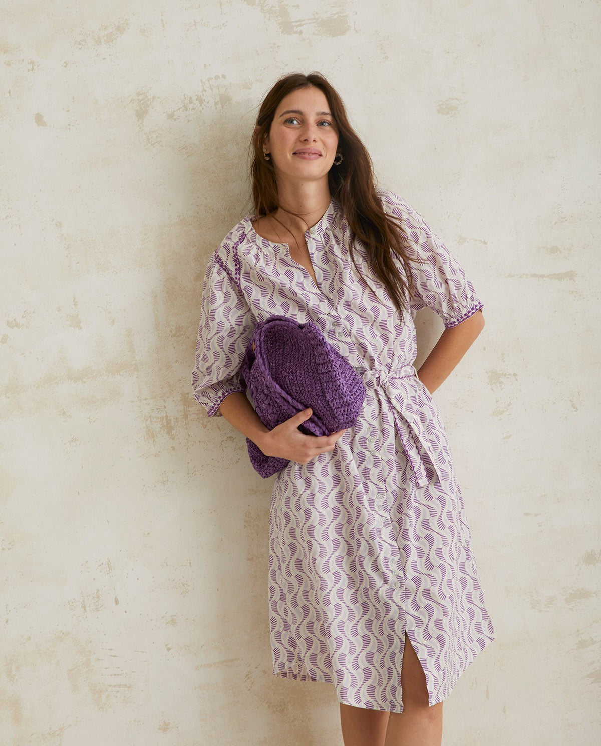 Cotton dress embroidery purple