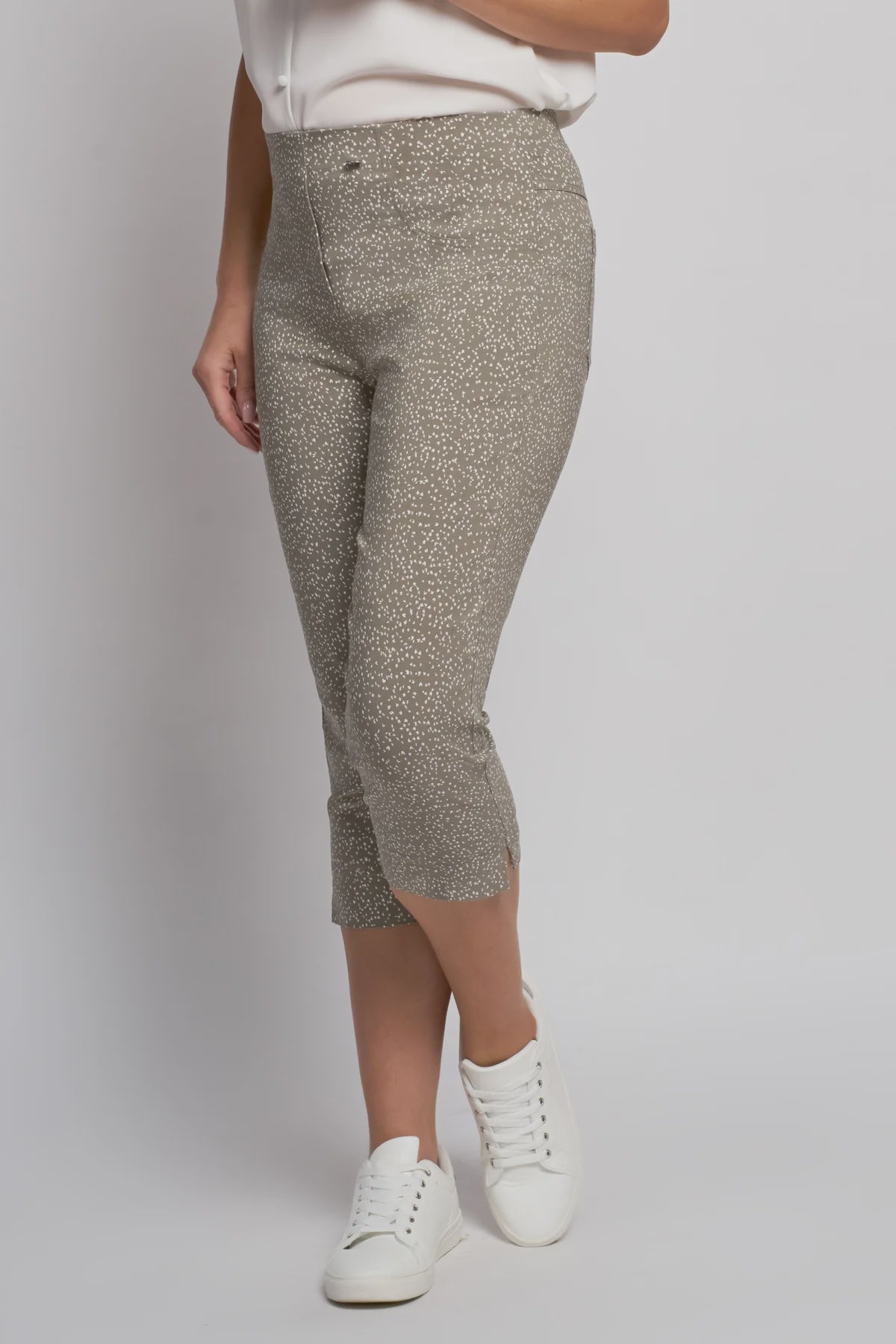 Pinns crop length pull on trousers  in sage animal