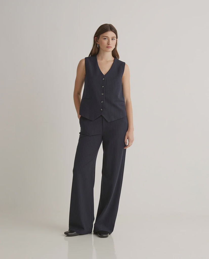 Navy Pinstripe Trousers