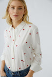 Cotton blouse with lover lips embroidered motif
