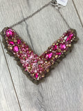 V Collar - Pink & Gold with Gold Lace