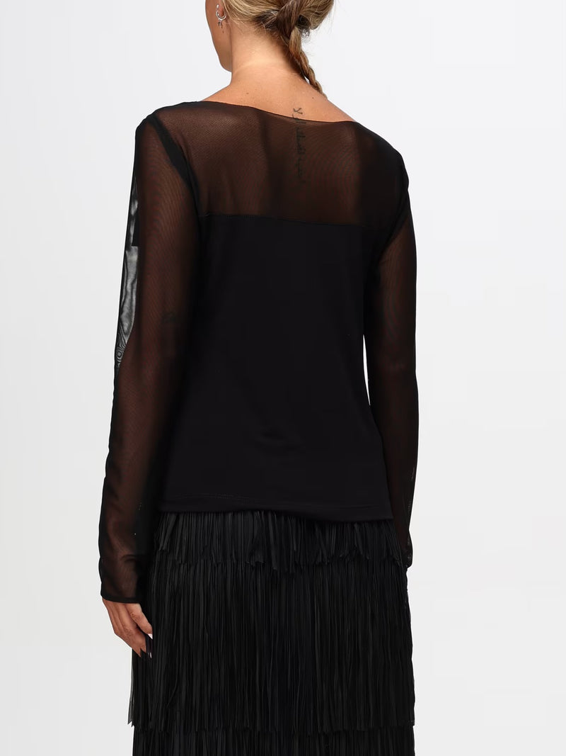 Black mesh and fabric top