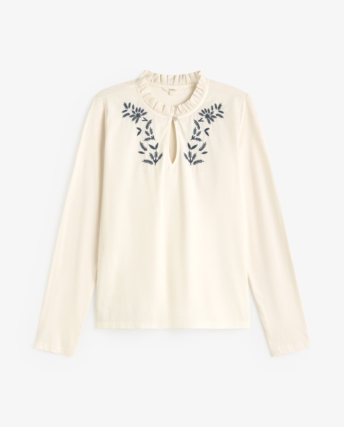 Cream Blouse with Teal Embroidery