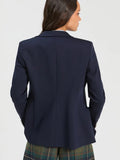 Plain navy classic fit blazer with patterned buttons
