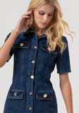 Short sleeved denim dress with gold buttons