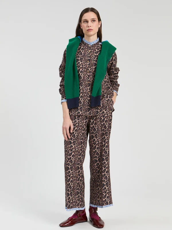 Shirt with animal print and blue striped details