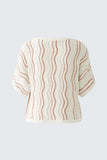 Width wise knitted short sleeve sweater in ivory and rose gold