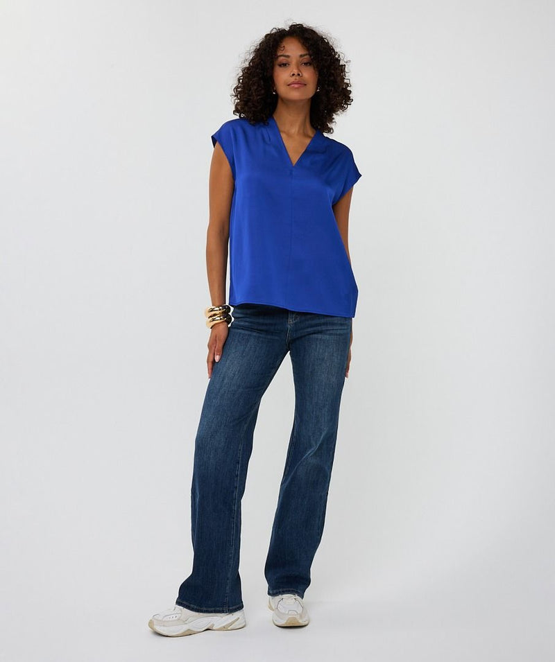 Blue Satin Feel Vneck Top