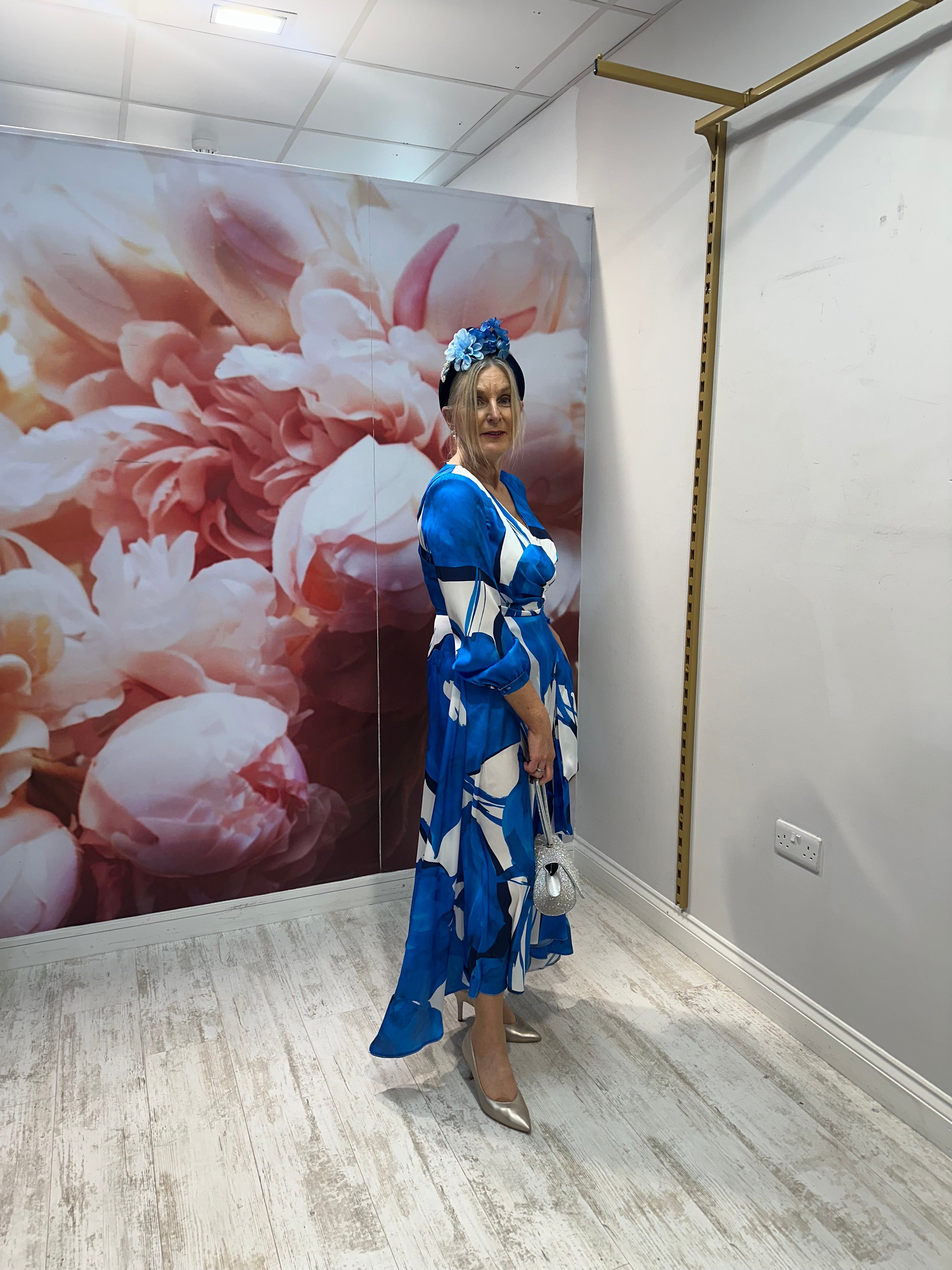 Blue and white printed Midi Dress