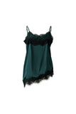 Forest green spaghetti strap camisole with black lace trim