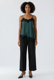 Forest green spaghetti strap camisole with black lace trim
