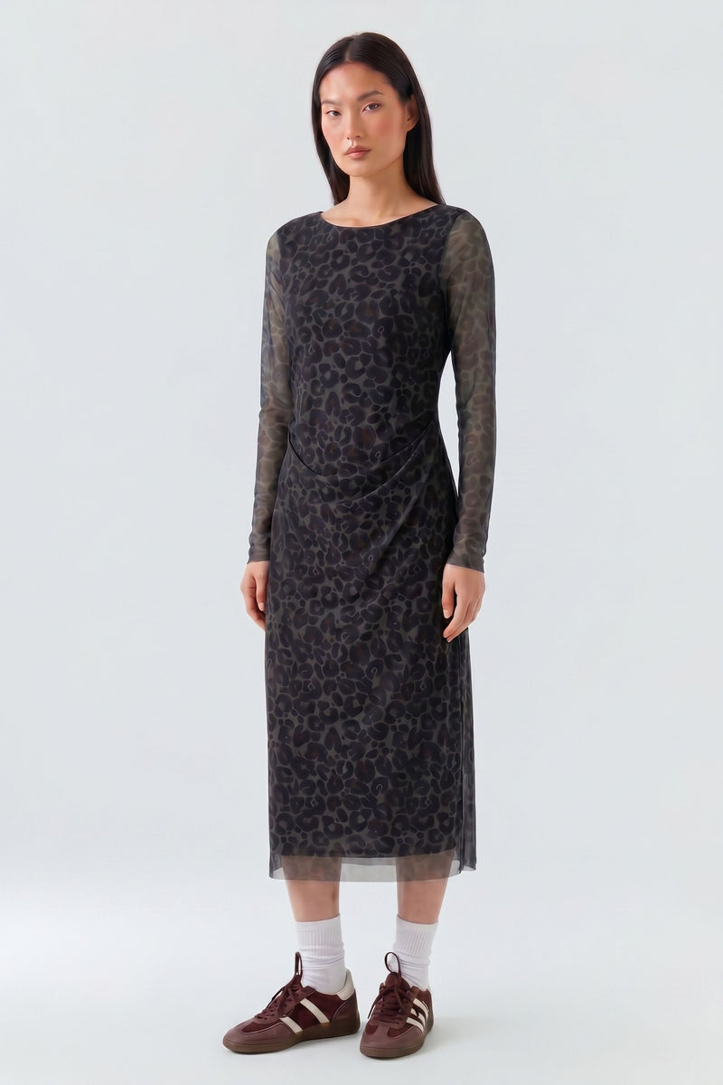 Leopard Print Mesh Dress