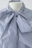 Blue andWhite Striped Shirt wit Large Bow