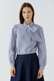 Blue andWhite Striped Shirt wit Large Bow