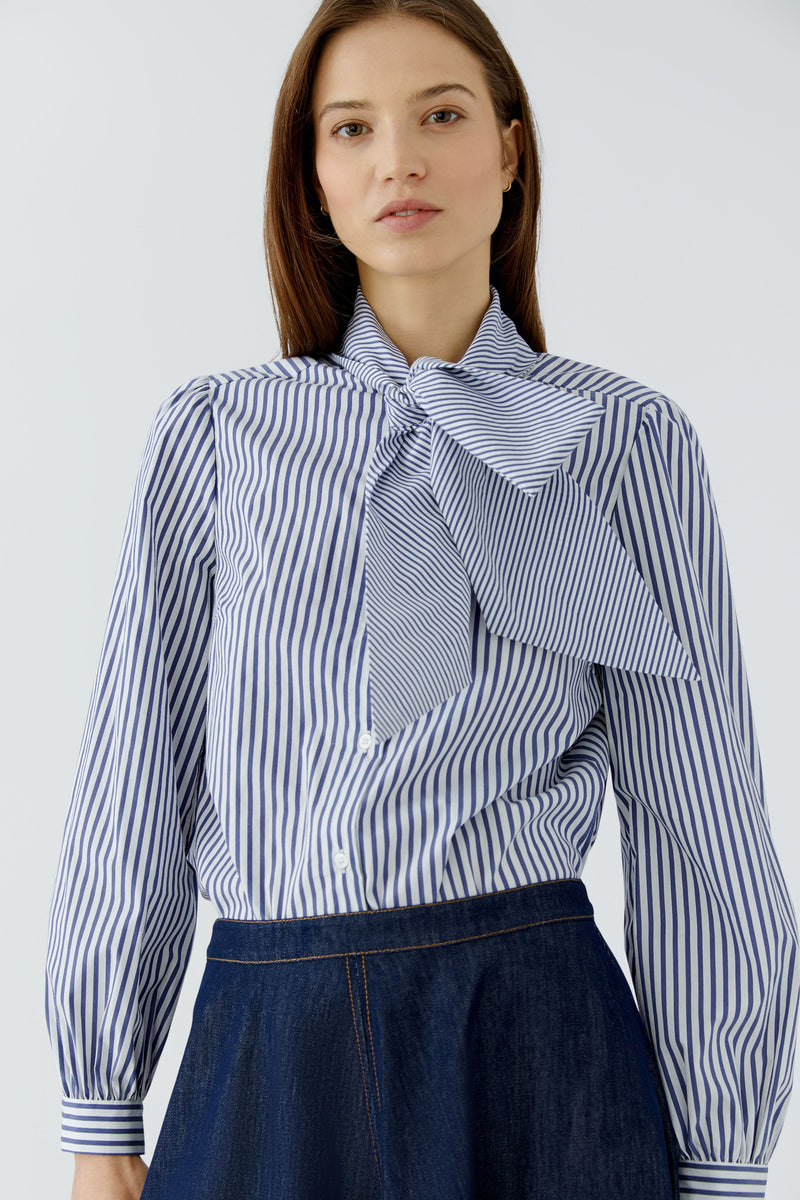 Blue andWhite Striped Shirt wit Large Bow