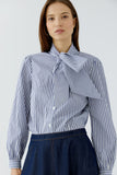 Blue andWhite Striped Shirt wit Large Bow
