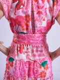 “Nice” dress in pink patch pattern.