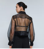 Cropped organza shirt with sequin detail