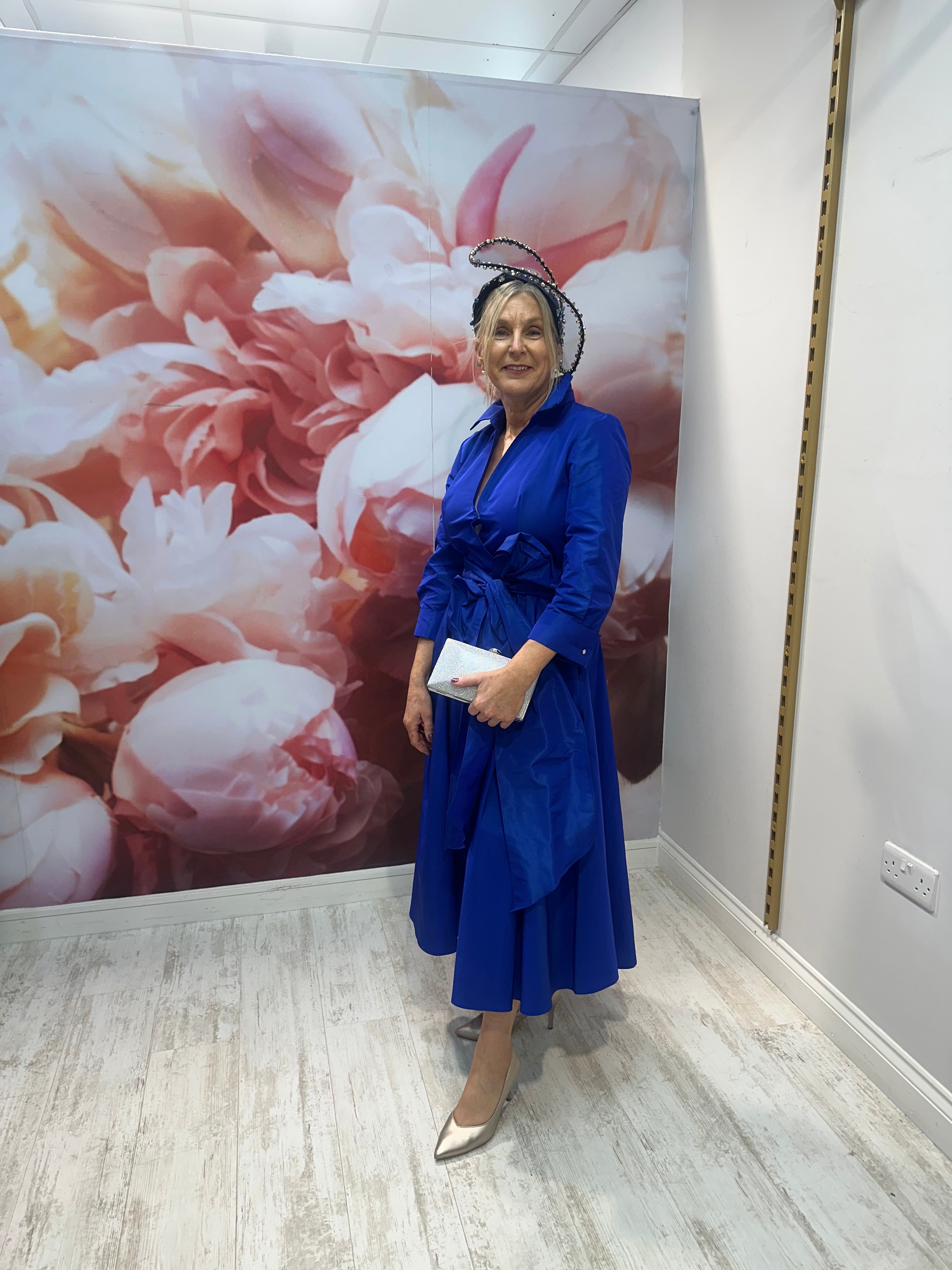 Taffeta dress in cobalt blue