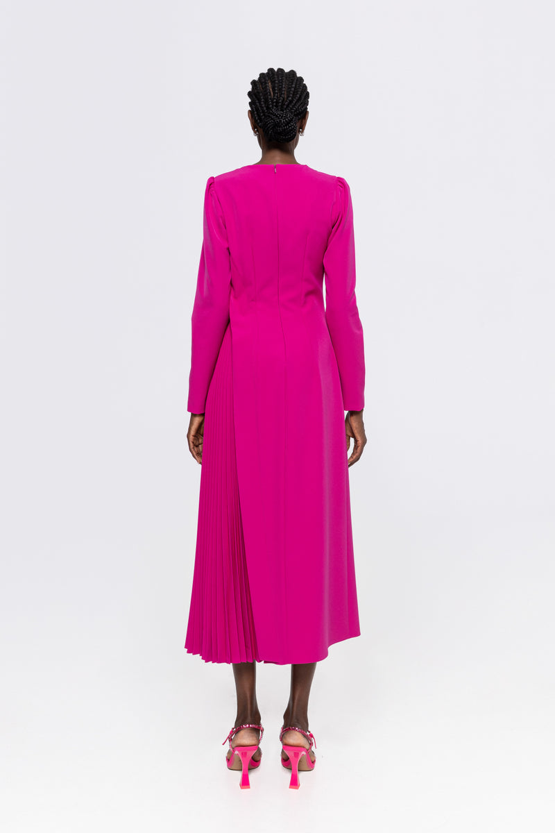 PURPLE Pleat-Detail Midi Dress