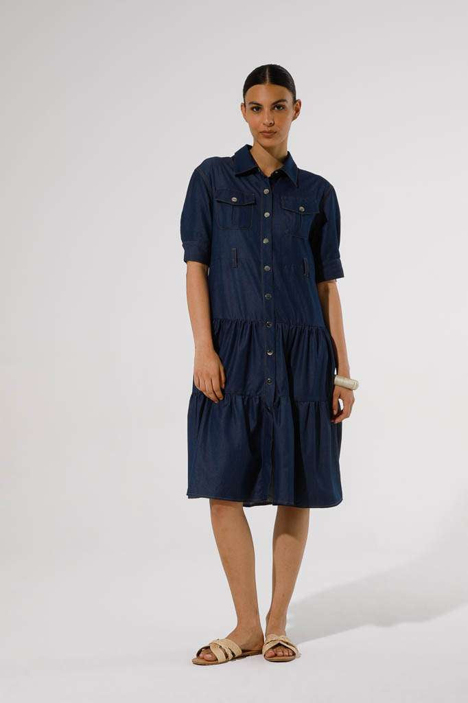 Shirt style dress in soft denim