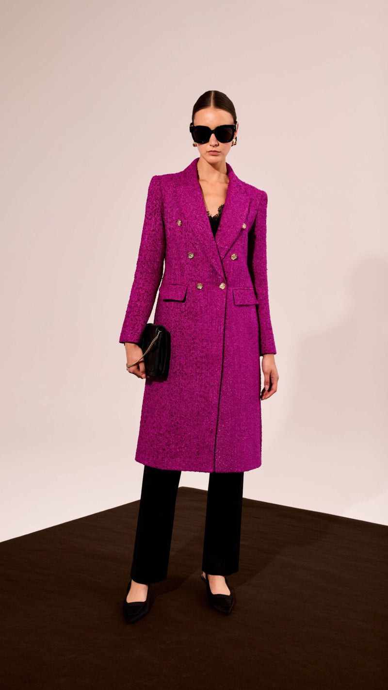 Fuschia Bloucle Coat with gold buttons