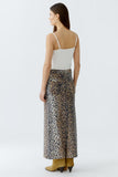 Long denim skirt in Leo print with centre slits front and balc