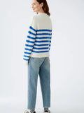 Alpaca mixture pullover in off white with blue stripes