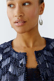 Boxy navy jacket with a contrast of matte-glossy sequins
