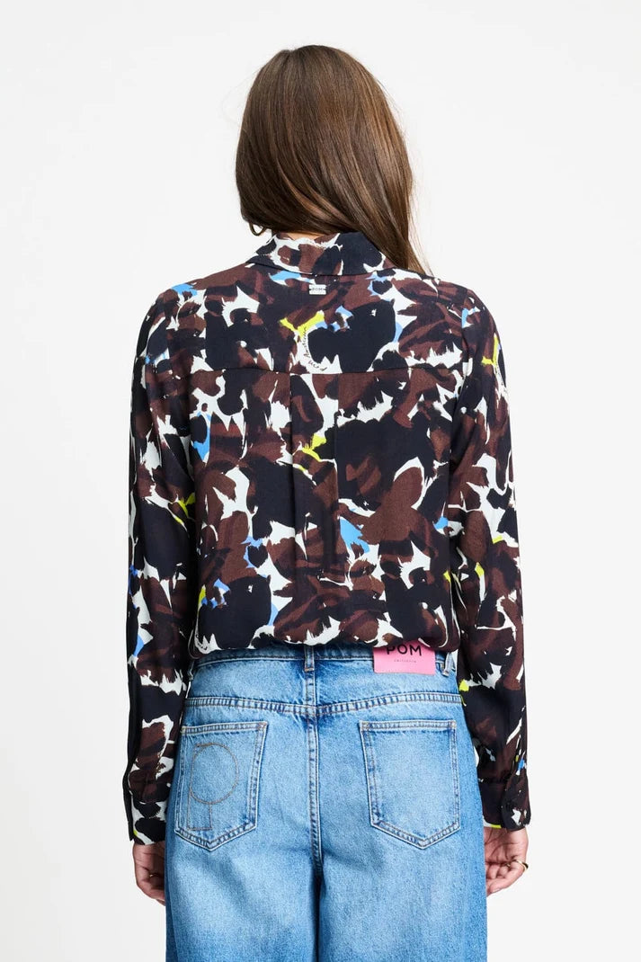 Long sleeve blouse with brown bovine print