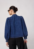 Denim shirt with grandfather neckline