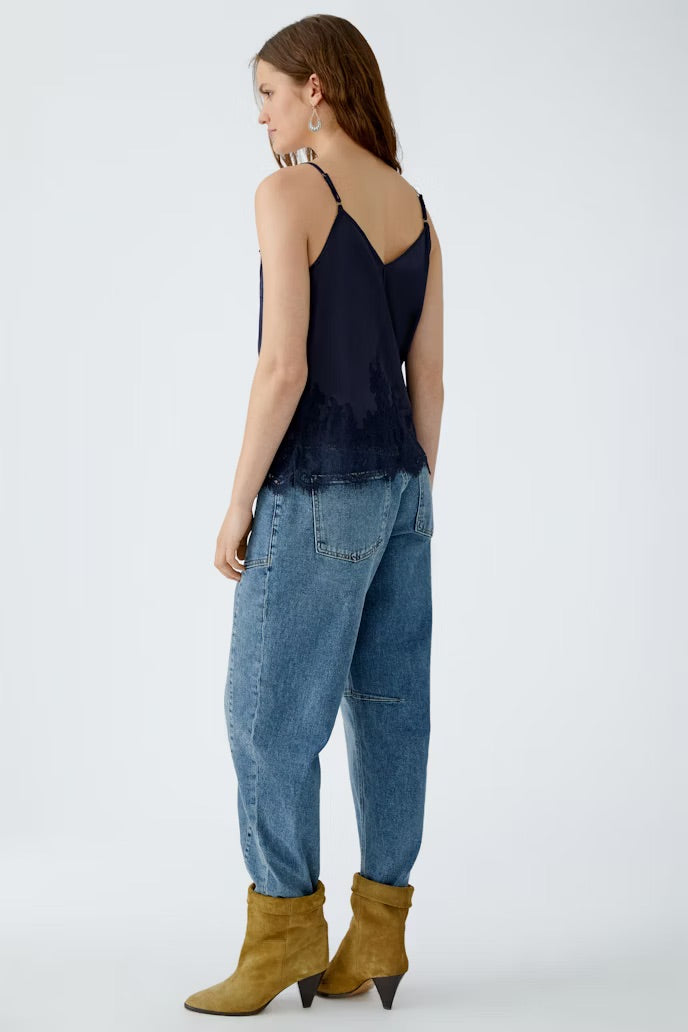 Satin strappy top with lace trim