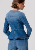 Denim jacket with peplum and gold buttons