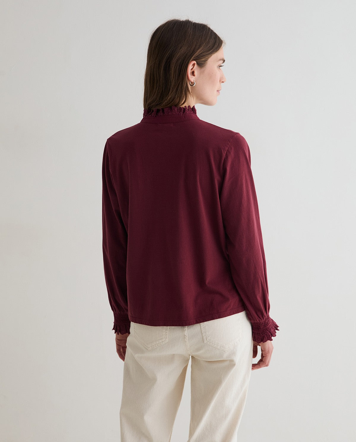 Burgundy Top with Frill At the neck