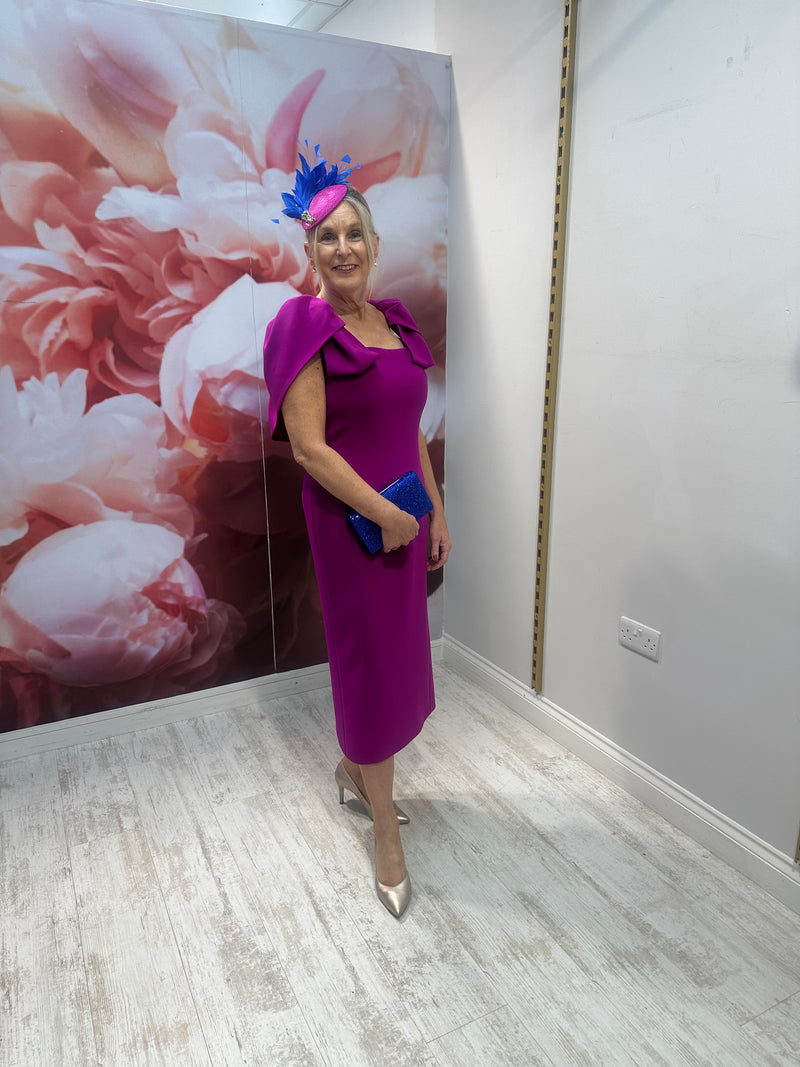 Midi fitted dress in fuschia