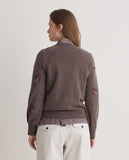 Deep taupe sweater with floral embroidery