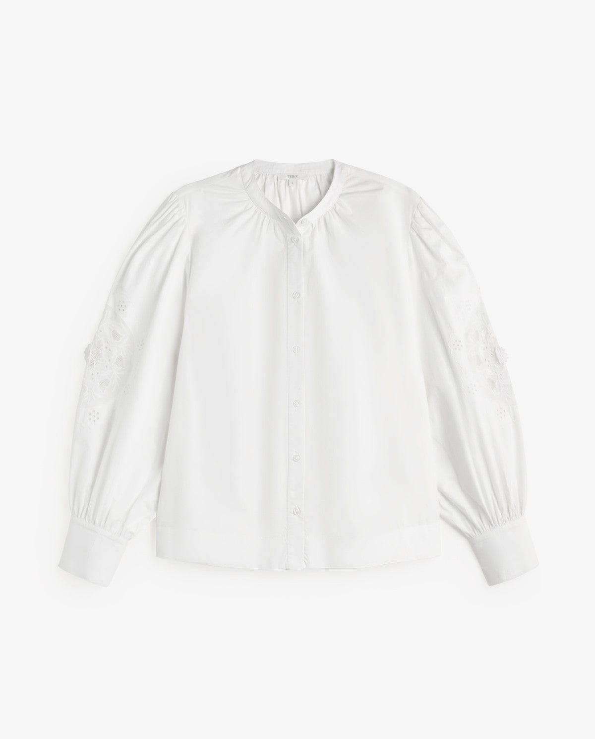White Cotton Shirt with Embroidered Sleeve