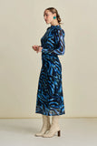 Blue feathers print mesh dress