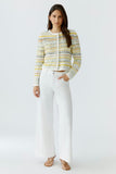 Multicoloured jacquard boxy cardigan with diamanté buttons