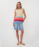 Sleeveless top with colour zig zag