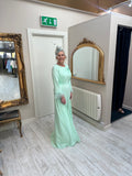 Mint jumpsuit with feather trim