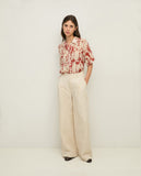 Tobacco and Cream Button Down top