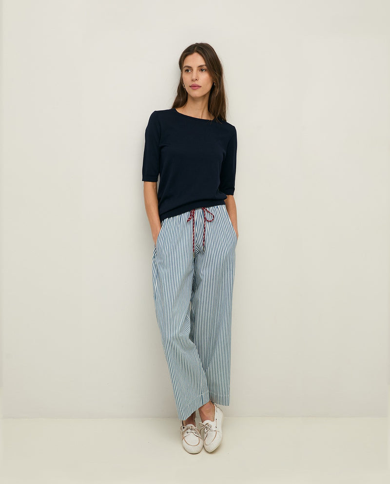 Blue and White Striped Trouser