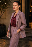 Burgundy Check Blazer with Rouched Sleeves