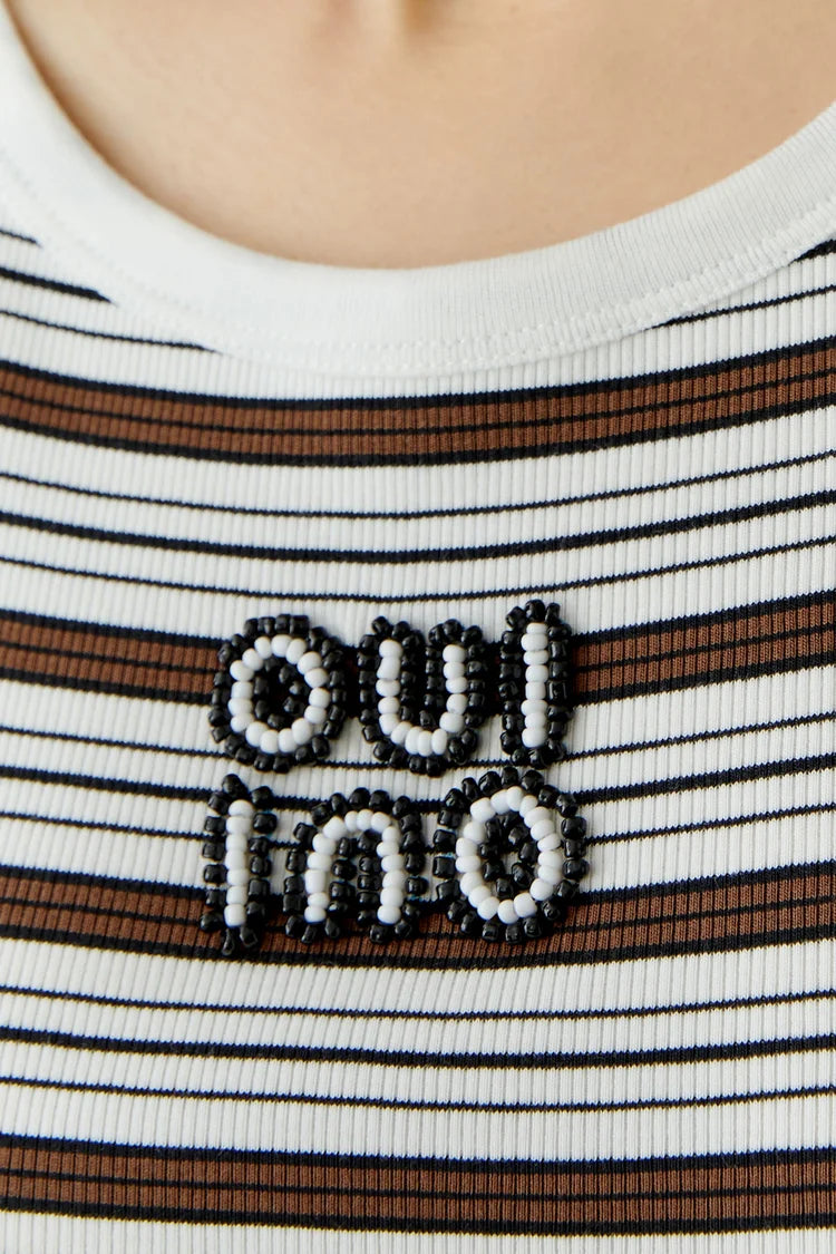 White Brown and Black Striped Top