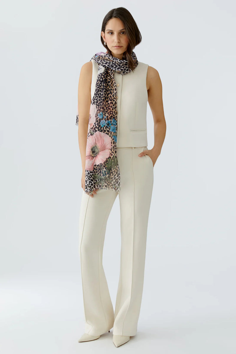 Oui Leopard and Floral Scarf